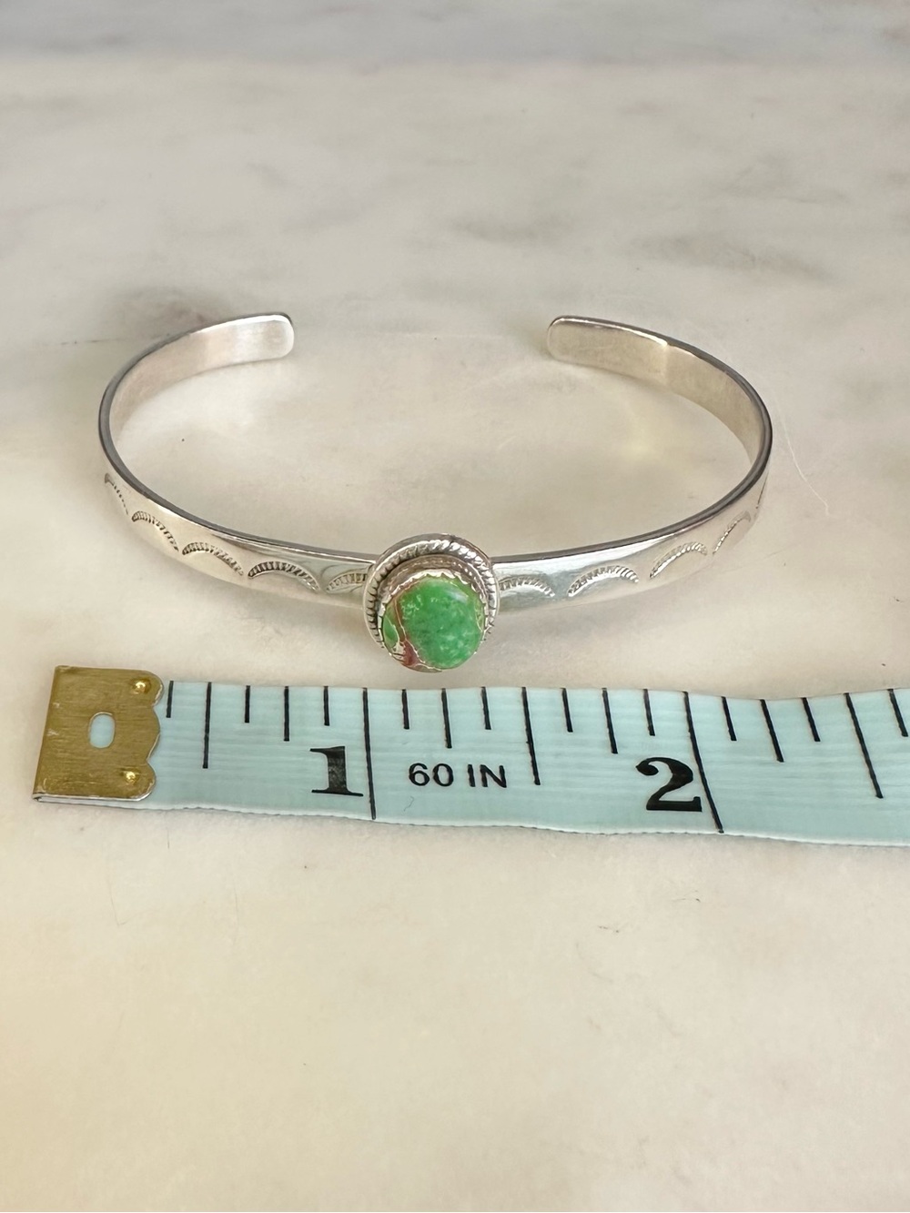 Sterling Silver Sonoran Gold Turquoise Stone Stamped Cuff Bracelet 925 - Picture 8 of 8